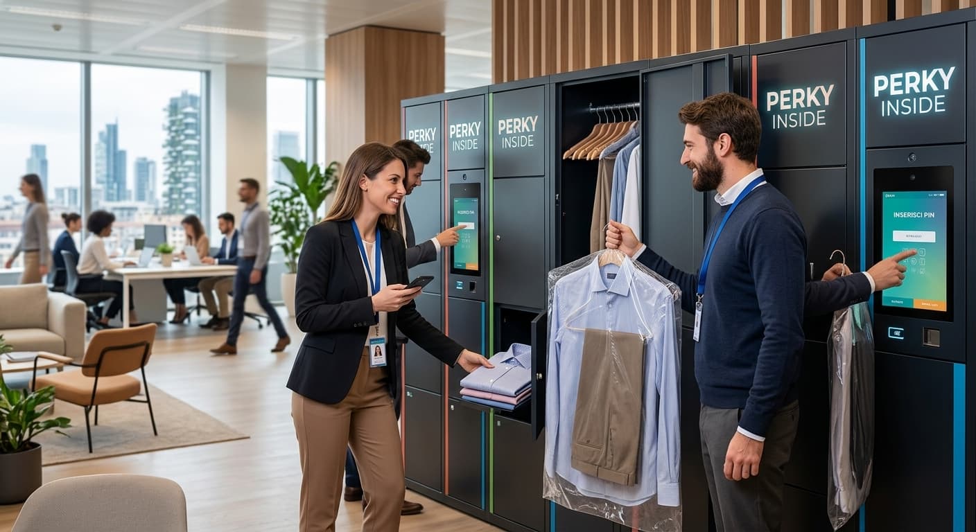 Dipendenti che usano i locker PERKY INSIDE in ufficio